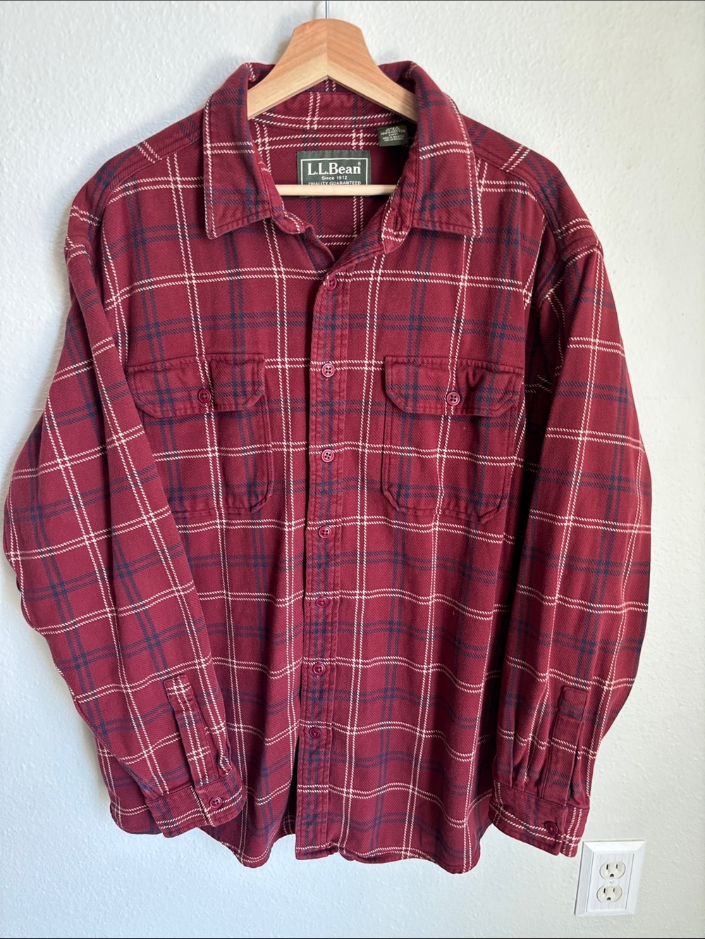 L.L. BEAN Mens Rugged Red Plaid Flannel Shirt XL